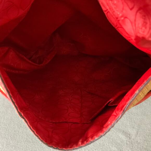 FOSSIL Red Leather Strap Tan Straw Woven Handbag Versatile - Picture 14 of 15